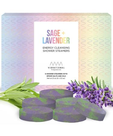 Shower Bombs Sage Lavender Energy Cleansing Herbs Essential Oils and Salts Shower Steamers Shower Fizzies Bath Bombs Bath Balls Shower Tablets Spa Gift (6-Pack Sage Lavender)