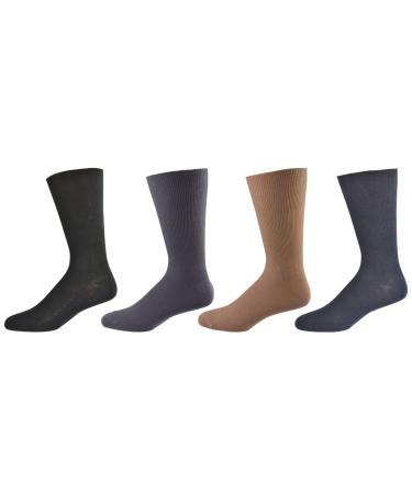 Sierra Socks Men's Diabetic Cotton Dress Casual Crew Ribbed Smooth Toe M11 Large Assorted (Black/Gray/Navy/Khaki)