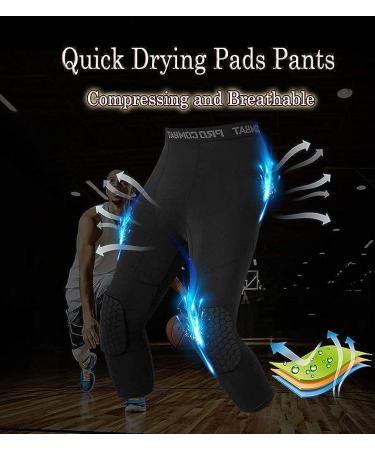 4-16 yrs Youth Basketball Compression Capri Pants with Knee Pads - Black, Large - Buy Online on GoSupps.com