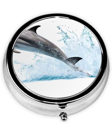 Dolphin Print Mini Round Pill Box - 3 Compartment Portable Medicine Organizer for Travel Home & Office Use - Buy Online on GoSupps.com