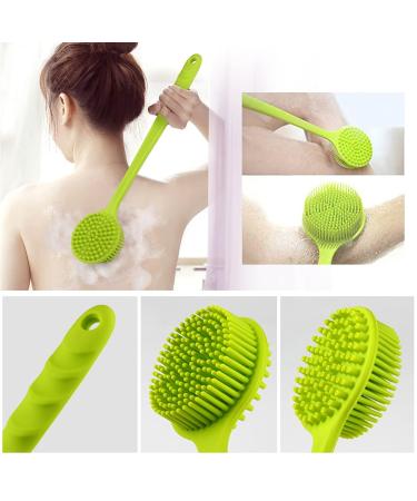 Lalacolorful Silicone Back Scrubber Exfoliating Shower Brush Set - Long Handle, Double-Sided, With Hook - Hair Scalp Massager & Facial Cleansing Brush - Yellow & Green - Buy Online on GoSupps.com
