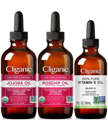 Cliganic Face Oil Trio: Jojoba Rosehip & Vitamin E Oil
