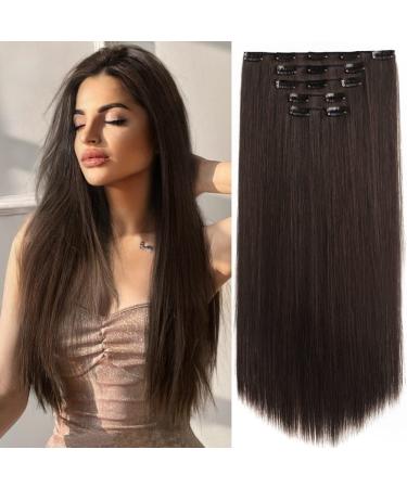 Dark Brown Hair Extensions StrRid Clip in Hair Extension Straight 22"Long Synthetic Black Thick Clips on Hair Piece for Women 5PCS Blonde Curly Wavy 18"Cheap White Natural Full Head 5 Oz 4# Darkest Brown--Straight 5PCS