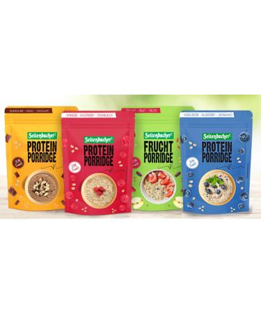 Seitenbacher Seitenbacher 2 Packs of 4 x 500g Porridge Protein I Chocolate I Raspberry I Blueberry I Egg White I Wheat Free I Whole Grain I Oats