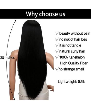 Kalyss 28 Women's Silky Long Straight Black Wig with Bangs - Heat Resistant Synthetic Hair Wig for Women - Black 1B - Buy Online on GoSupps.com