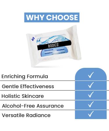 Bodico Make-up Remover Cleansing Wipes - 25 Count - Alcohol-Free Enriched with Chamomile & Vitamin B Fragance-Free Pre-Moistened Facial Wipes for All Skin Types - Buy Online on GoSupps.com