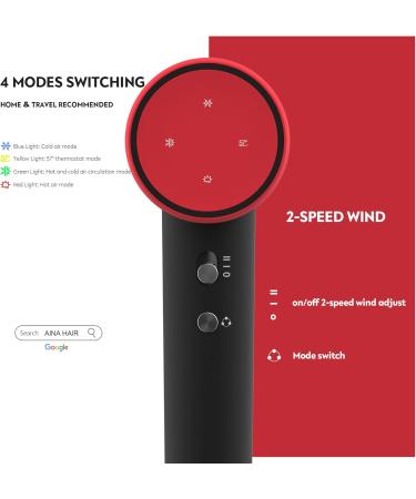 AINA Hair Dryer (2000W) - High Speed Brushless Motor, Lightweight Ionic Travel Dryer - Classic Red - Buy Online on GoSupps.com