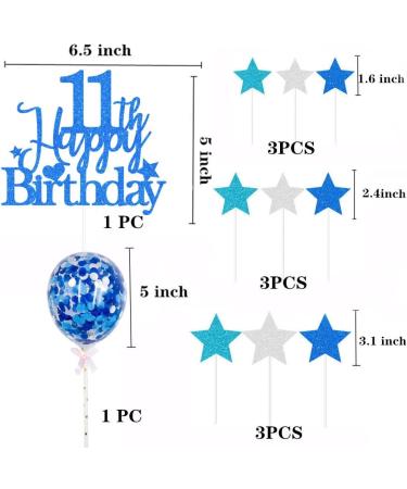 Elicola 11th Birthday Cake Toppers Blue Happy 11th Happy Birthday Cake Topper Glitter with Star Topper and Confetti Balloons for Eleven Years Old Mens Boys Birthday Party Decoration Supplies - Buy Online on GoSupps.com
