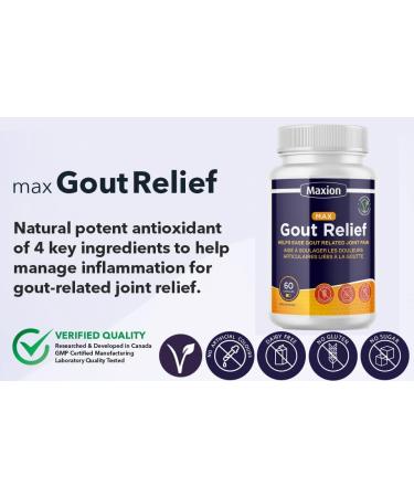 Maxion 2 Pack Gout Relief Capsules to Relieve Pain Manage Inflammation and Reduce Uric Acid Potent Antioxidant 60 Capsules (2) - Buy Online on GoSupps.com