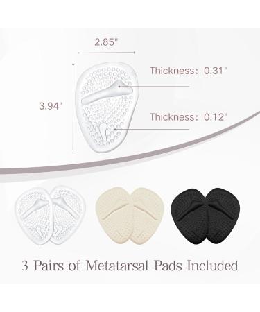 Metatarsal Pads Women Ball of Foot Cushions 3 Pairs Gel Pads Shoe Inserts for Pain Relief and Comfort - Buy Online on GoSupps.com
