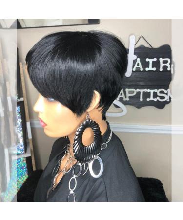 SAGA QUEEN Brazilian Human Hair Pixie Cut Wig for Black Women | Short Layered Pixie with Bangs | Glueless Machine Made African American Wig (1B27) - Buy Online on GoSupps.com