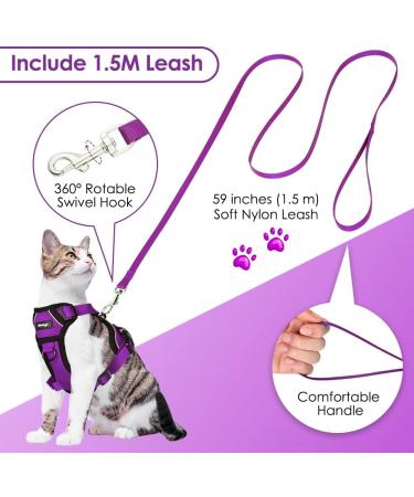 Breakproof Cat Leash Set with Adjustable Reflective Vest & Dishes for Small Kittens - Purple XS - Buy Online on GoSupps.com