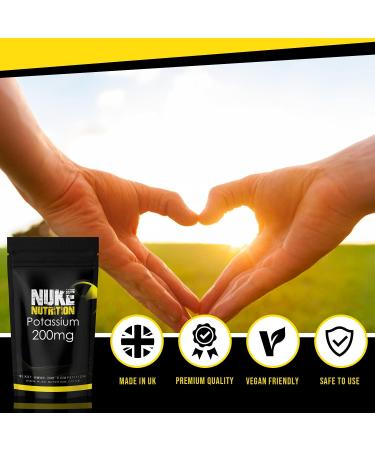 Nuke Nutrition 200mg Potassium Tablets - 180 High Strength Pure Potassium Supplements for Men & Women - Support Nervous System & Electrolyte Balance - Muscle Contraction Strength - 180 Count - Buy Online on GoSupps.com