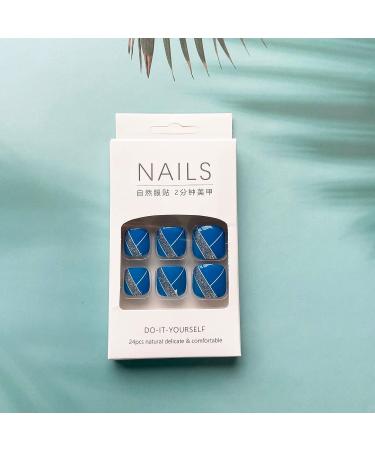 Silver Glitter Short False Toe Nails with Line Design - Cute Square Acrylic Press-on Toenails for Women - Buy Online on GoSupps.com
