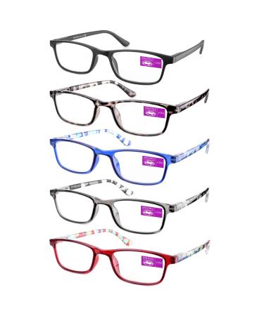 K KENZHOU Reading Glasses 5-Pack Spring Hinge Readers for Women Men Anti Glare Filter Lightweight Eyeglasses+2.5