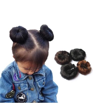 2 Pcs Dark Brown Synthetic Hair Bun Clips for Baby Girls - Chignon Donut Bun & Ponytail Wig Hairpiece - Buy Online on GoSupps.com