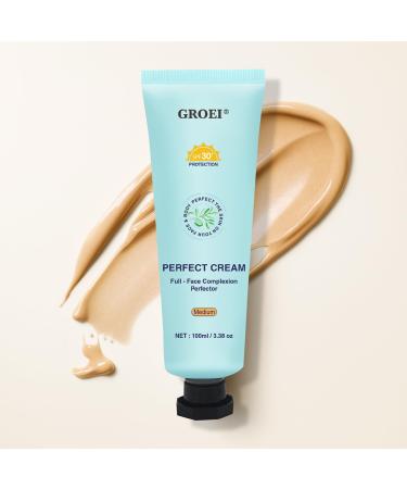 GROEI Perfect Cream All-Over Complexion Perfector | Long-Lasting BB Foundation & Concealer | SPF 30 Tinted Moisturizer for Face/Body (Medium)