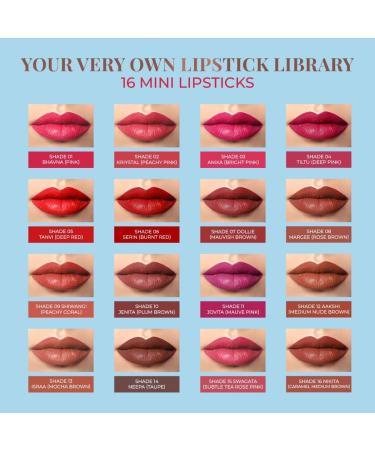 Creamy Matte Micro Mini Lipstick Kit - Hydrating & Moisturizing Lipsticks for Women | Ideal for All Indian Tones (Pack of 16 - Buy Online on GoSupps.com