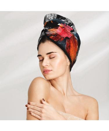 Chicken Rooster Coral Fleece Dry Hair Hat Bathing Hat Used for Makeup and Bathing Chicken Rooster One Size - Buy Online on GoSupps.com