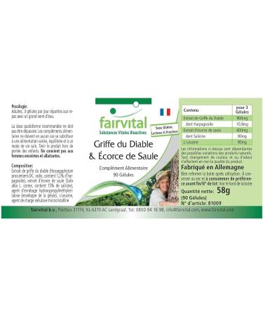Fairvital | Devil's claw and willow bark VEGAN - 90 capsules - 1.2% and 15% salicin harpagosides - Buy Online on GoSupps.com