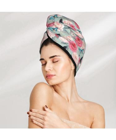 Hair Towel Wrap for Quick Drying | Button Towel Turban & Head Towel (Roses & Butterflies) - Perfect for All Hair Types - Buy Online on GoSupps.com