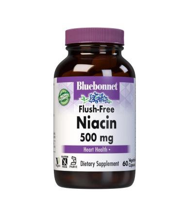 Bluebonnet Nutrition Flush-Free Niacin 500mg for Nutritional Cardiovascular Support* Soy-Free Gluten-Free Non-GMO Kosher Certified Dairy-Free Vegan 60 Vegetable Capsules 60 Servings