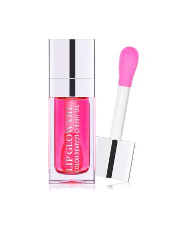 FEIMINI Hydrating Lip Glow Oil  Moisturizing Lip Oil Gloss Transparent Plumping Lip Gloss  Lip Oil Tinted for Lip Care and Dry Lips - Raspberry