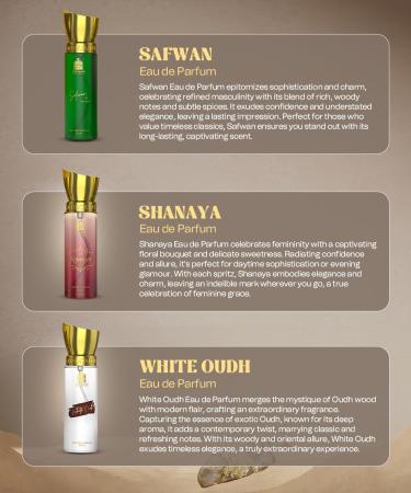 Trio Luxury Perfume Gift Set (3 x 20ml) | With Shanaya White Oud Safwan Perfume Unisex Strong Woody Fruity Amber Long Lasting EDP Fragrance Set - Buy Online on GoSupps.com