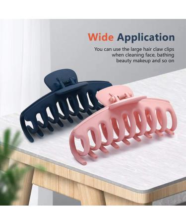 Big Hair Claw Clips Set - Trendy Matte Plastic Clips for Women - Cute Acrylic Banana Jaw Clips - Hair Styling Accessories in Pink and Navy Blue - Buy Online on GoSupps.com