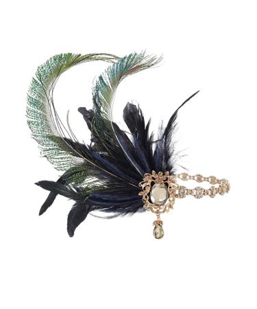 IYOU Crystal Feather Flapper Headpiece Black Rhinestone Headband 1920s Gatsby Hair Accessories for Women Vintage Festival Prom Costume