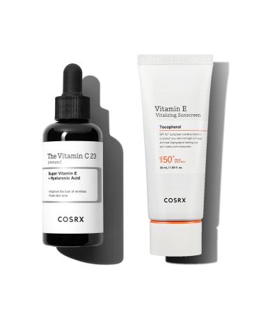 COSRX Vitamin Duo - Vitamin C 23% Serum + VItamin E SPF 50+ Daily Sunscreen Brighten Hydarate and Protect Skin from UVA and UVB Rays No Whitecast Korean SKincare