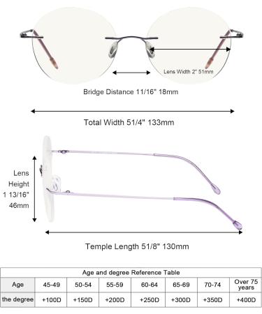 Eyekepper Frameless Progressive Blue Light Filter Reading Glasses - Multifocus Retro Round Eyeglasses for Men & Women - Purple +3.00 - Buy Online on GoSupps.com