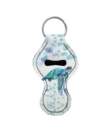 Poceacles Women's and Girls' Keychain - Lipstick - Glossy Lip Balm - Neoprene Pouch - Wrist Strap Sea Turtle.