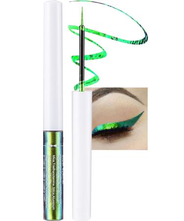 Chameleon Liquid Eyeliner Green Metallic Satin High-Pigmented Colored Multi-Reflective Finish Glitter Eye Liner Eye Shadow Pen Smudge-proof Longwear Ultra-Fine Tip Eyeliner for Women Girl Makeup-02 02#