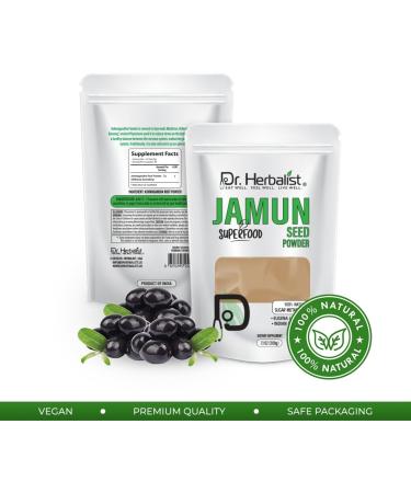 Dr. HERBALIST Jamun Seed Powder 7.05 Oz | Eugenia Jambolana | Black Plum Seed Powder | Organic Jambul Powder for Health Benefits - Buy Online on GoSupps.com
