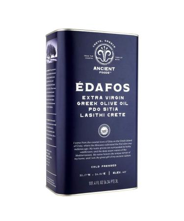 Ancient Foods EDAFOS Greek Extra Virgin Olive Oil – Fresh, Cold Pressed Olive Oil from Greece, PDO Crete Olive Oil, New Harvest for 2022 (101oz, 3L) 101.4 Fl Oz (Pack of 1)