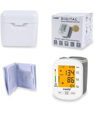 Axets Fully Automatic Blood Pressure Meter - Wrist Monitor with Arrhythmia Warning 2x99 Memory LCD Display & Adjustable Cuff (White) - Buy Internationally - Buy Online on GoSupps.com