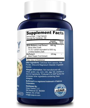 White Mulberry Leaf Extract 5000mg 180 Veggie Caps - Vegetarian, Non-GMO, Gluten-Free - Buy Online on GoSupps.com