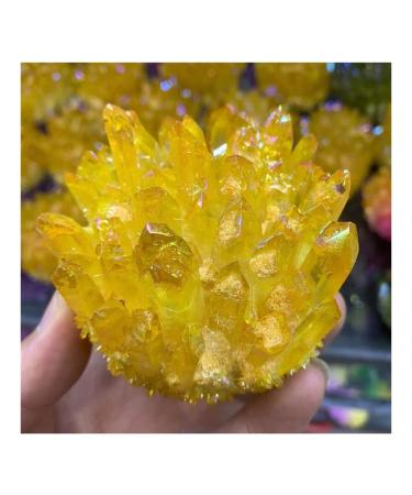 Natural Crystal Cluster Electroplated Yellow Crystal Cluster Reiki Stone Crystal Tip House Decorative Specimens Cr Beautiful HOMEZHOU 1pc