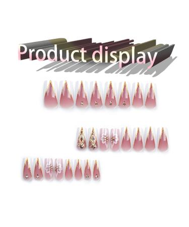 Light Luxury French Tips Press on Nails with Rhinestones | Glossy Glitter Coffin Length Acrylic Nails - Full Cover Stick-On Nails for Women & Girls - Buy Online on GoSupps.com
