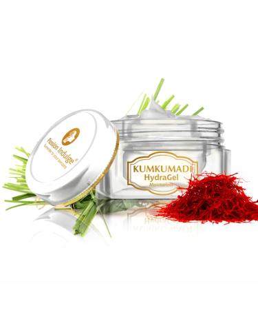 Passion Indulge Kumkumadi Hydragel Moisturizer For Face with SPF 15 Saffron Vetiver essential Oil & 16 Natural Herbs For Hydrating Anti-Aging Radiance-Enhancing | All Skin Types 50g