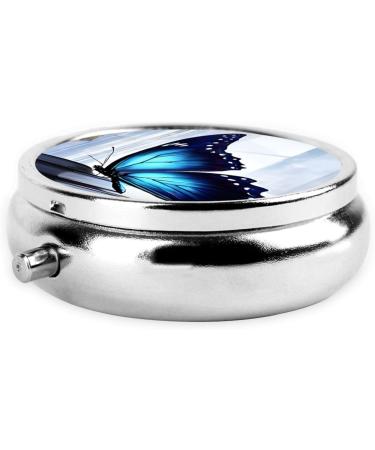 Blue Butterfly Round Pill Box | 3 Compartment Portable Travel Organizer for Pills & Vitamins - Buy Online on GoSupps.com