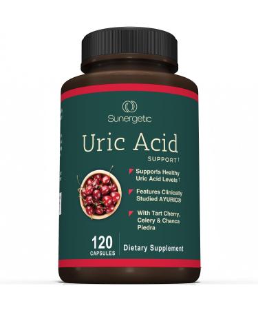 Sunergetic Premium Uric Acid Support Supplement Uric Acid Cleanse & Kidney Support Includes Tart Cherry Chanca Piedra Celery Extract & Turmeric - 120 Capsules 120 Count (Pack of 1)
