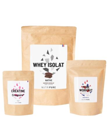 Nutripure | Pack Prise de Muscles | Whey Isolate Native + Cr atine Monohydrate Poudre + Pre Workout (EAA BCAA) | Id al pour Musculation Prise de Masse Musculaire Fatigue Musculaire | Go t Chocolat Chocolat Cr atine 150g Poudre