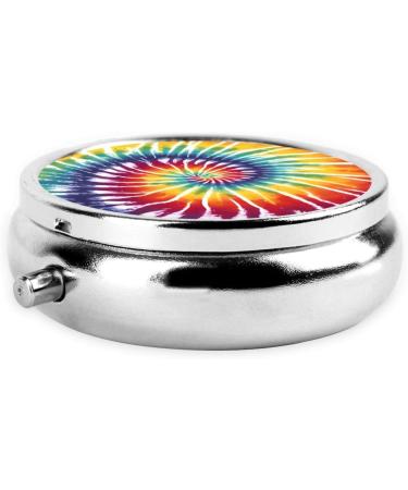 Premium Tie Dye Rainbow Round Pill Box | 3-Compartment Mini Travel Organizer for Vitamins & Medications - Buy Online on GoSupps.com