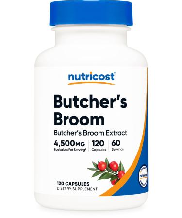 Nutricost Butcher's Broom Extract 4 500mg Equivalent (from 300mg of 15:1 Extract) Per Serving 120 Capsules for 60 Servings Per Bottle - Vegan Gluten Free and GMO Free