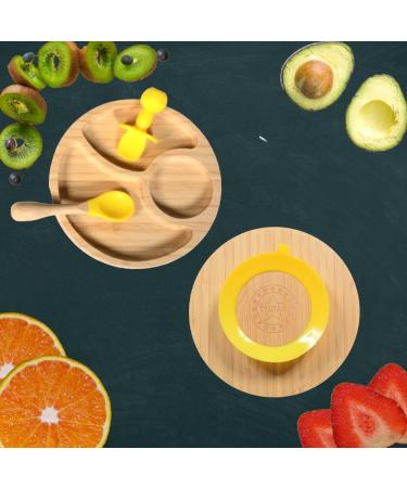 Bamboo Baby Weaning Set - Suction Bowl, Plate, Spoon & Fork in Yellow - Buy Online on GoSupps.com