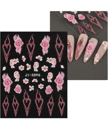 YJHAT 5 Sheets 5D Embossed White Flowers Nail Stickers Decals Rose Butterfly Nail Art Stickers Self-Adhesive Stereoscopic Nail Art Supplies Decoration for DIY Nail Tips Design - Buy Online on GoSupps.com