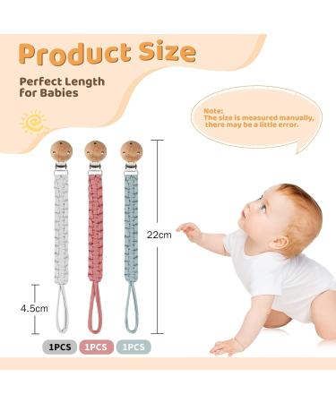 IOSPKKIO 3-Piece Cotton Pacifier Chain Set - Hand-Woven Modern Design with Wood Clip - Safe & Stylish Baby Accessories in 3 Colors - Buy Online on GoSupps.com