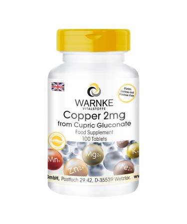 Copper 2mg from Copper gluconate Vegan Without Magnesium Stearate 100 Tablets | Warnke Vitalstoffe